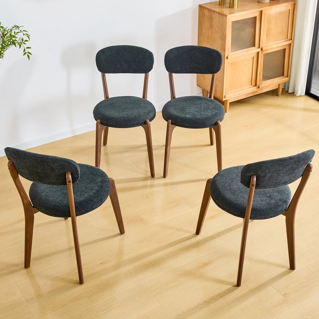 Sedie da pranzo moderne, 2 pezzi in lino nero con struttura in metallo e seduta confortevole