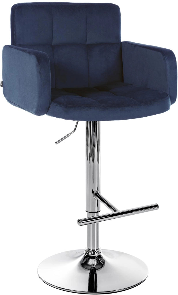 Sgabello da bar Los Angeles in velluto blu,cromo