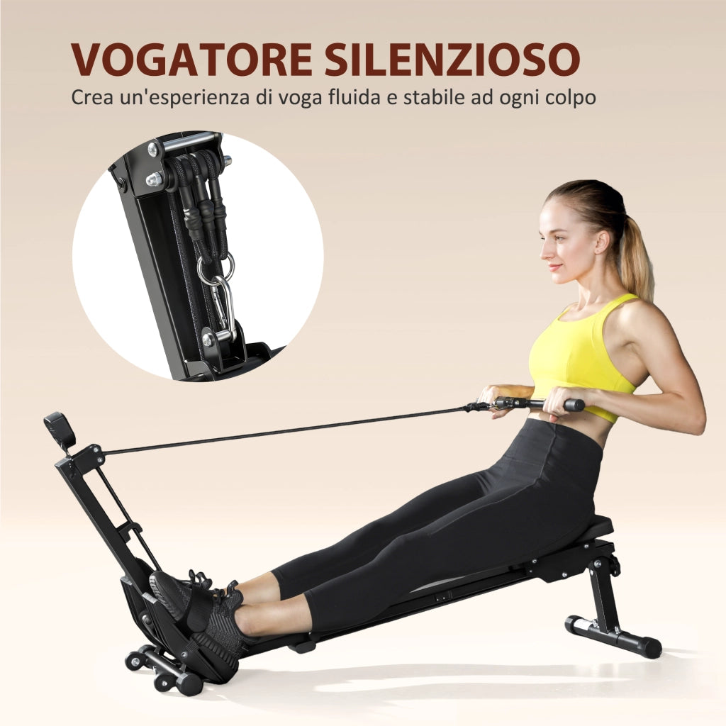 Vogatore Pieghevole con Monitor LCD e Sedile Imbottito. Resistenza a Elastico. Capacit¨¤ 150 kg