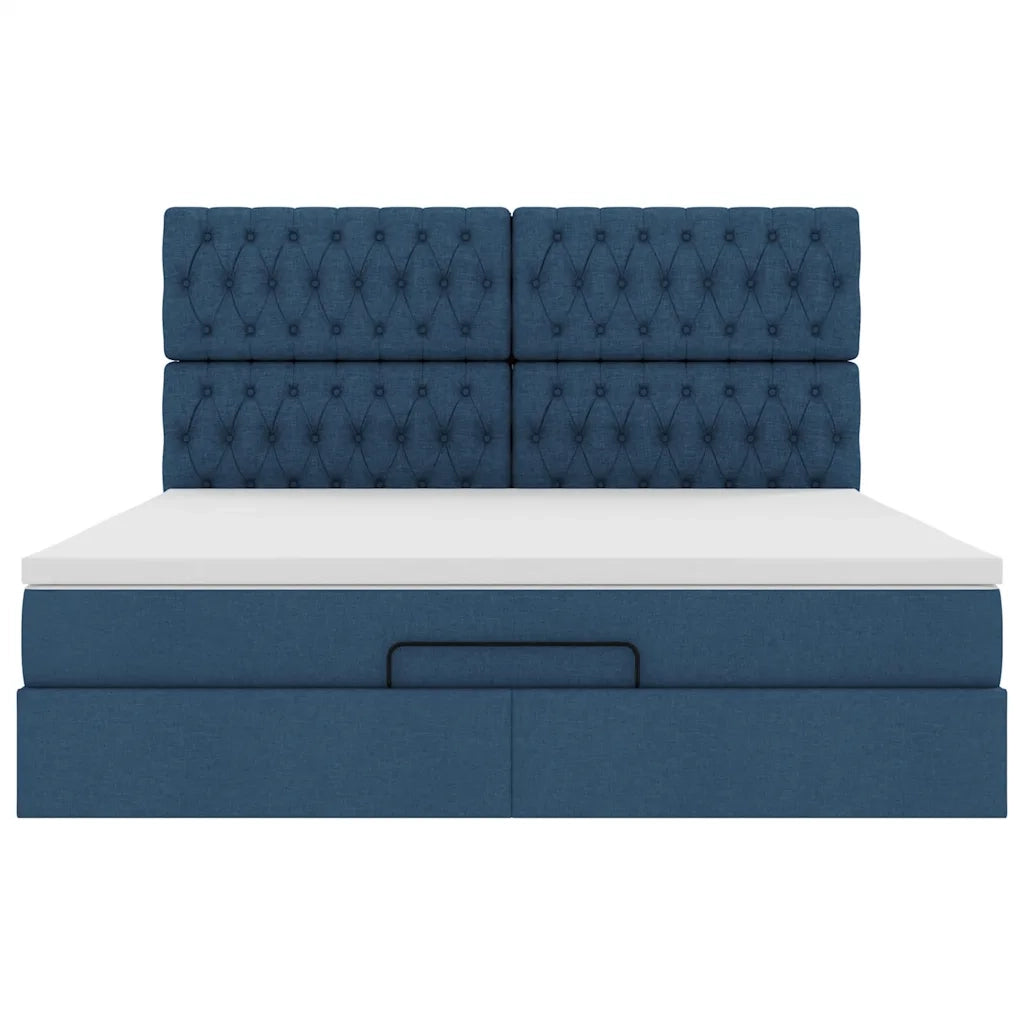 Struttura Letto Pouf con Materasso Blu 160x200 cm in Tessuto 3313257