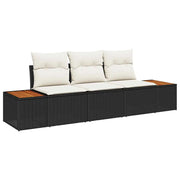 Set Divano da Giardino con cuscino 3 pz | Set Salotto da Giardino Nero polyrattan