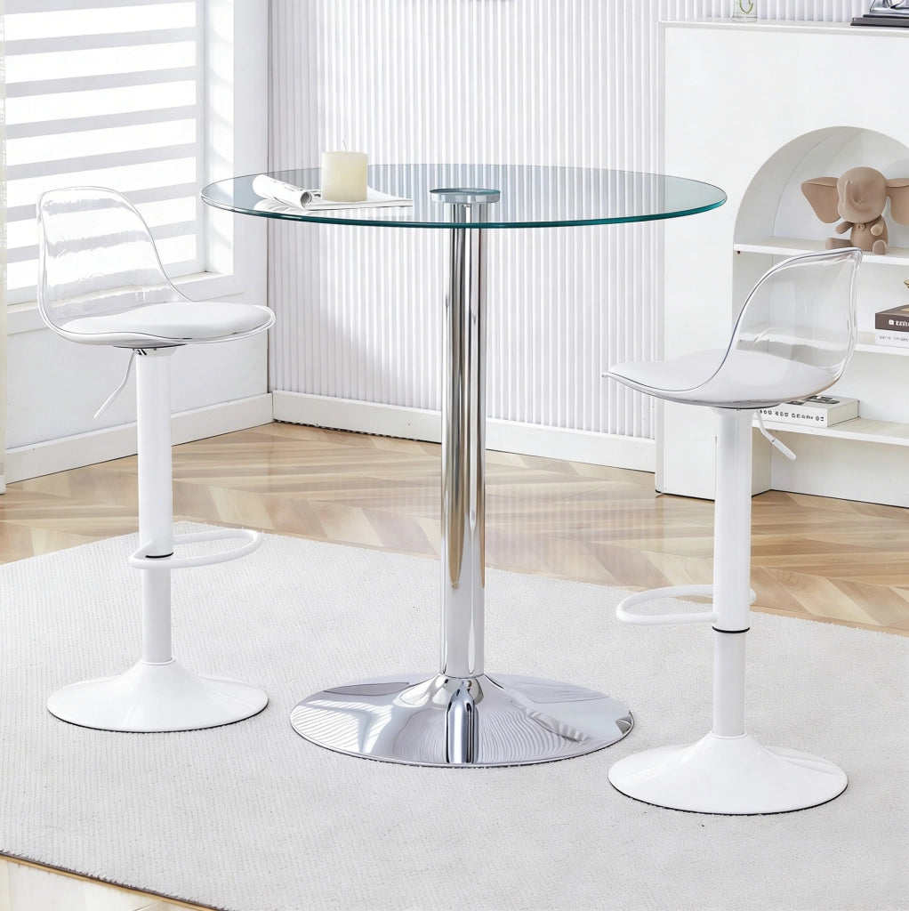 Set bar con tavolo in vetro Ø89 cm e 2 sgabelli