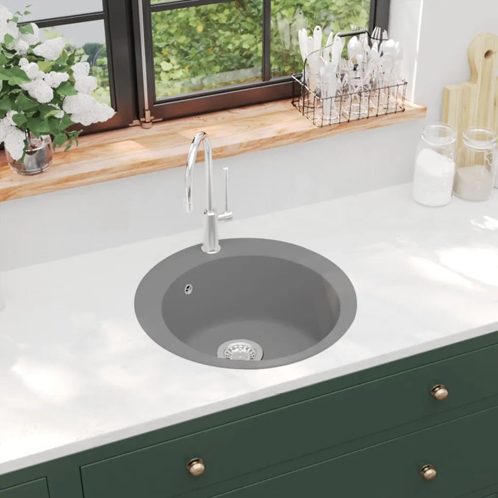 Lavello da Cucina in Granito Vasca Singola Rotondo Grigio CFW8769095