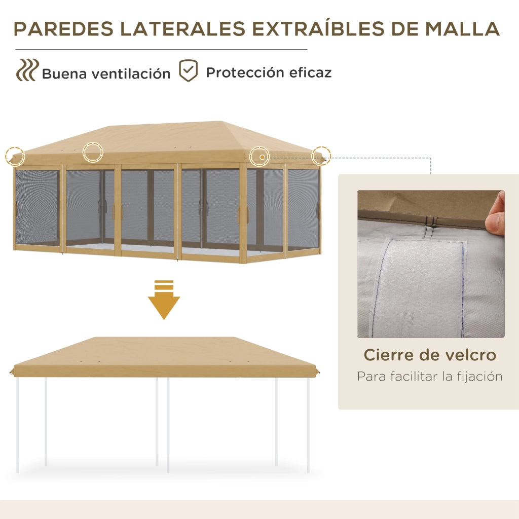 Carpa Pieghevole Giardino 6x3 m con Zanzariere ¨C Zephmum ¨C Beige Acciaio