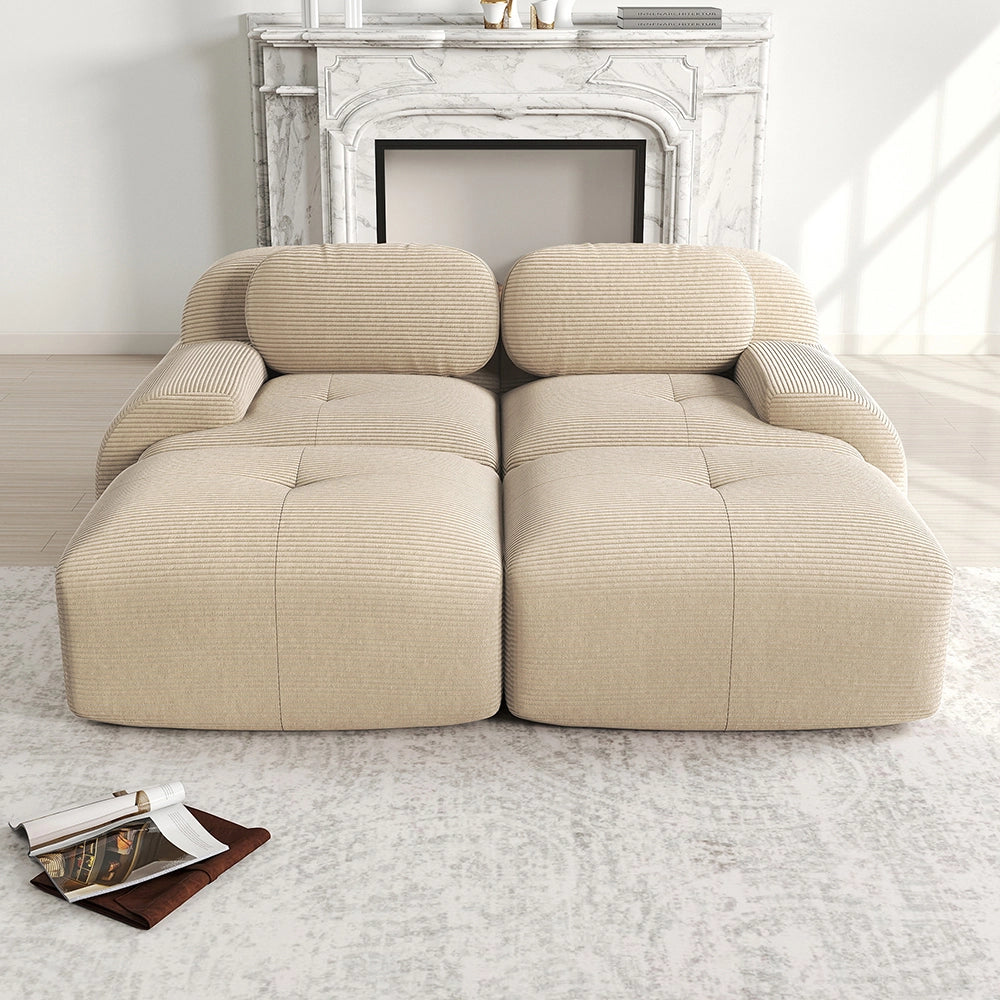 Divano 2 posti modulabile - Xylo - Con chaise longue, antiscivolo, braccioli ergonomici, beige