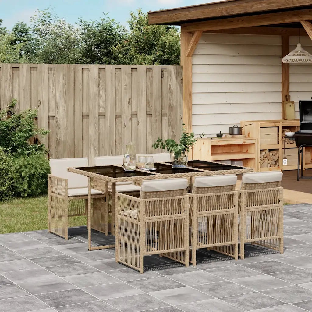Set da Pranzo da Giardino 7 pz | Set Salotto da Giardino con Cuscini Beige in Polyrattan