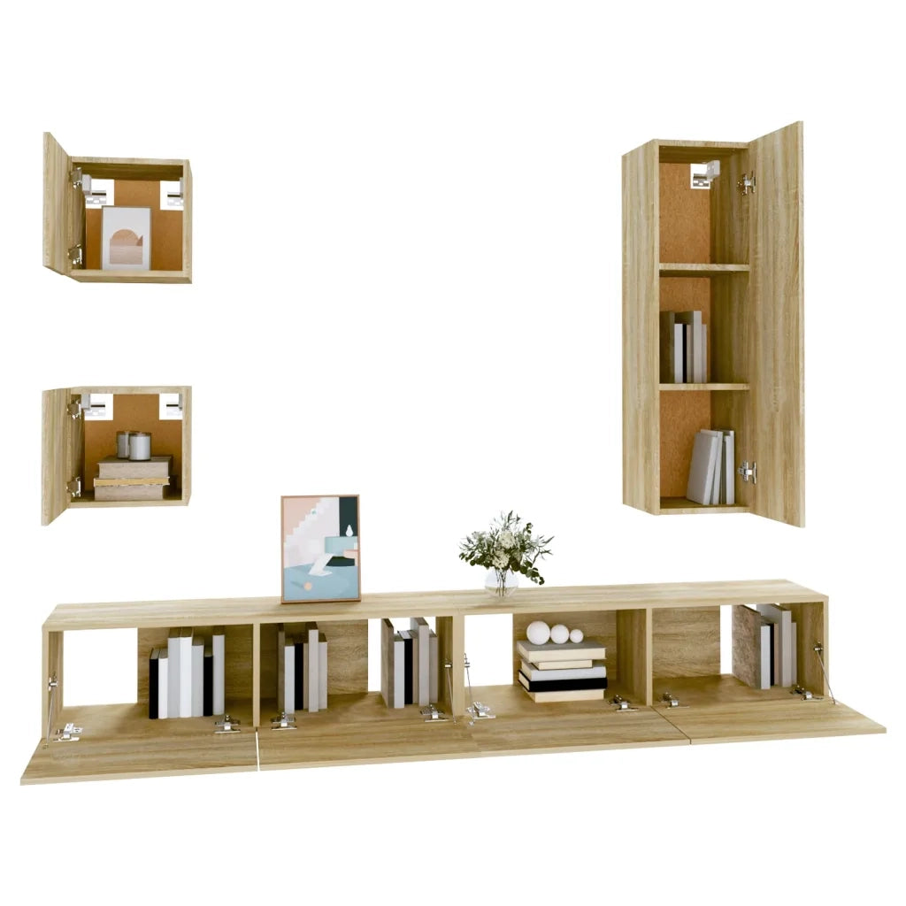 Set di Mobili Porta TV 5 pz Rovere Sonoma in Legno Multistrato 3114448