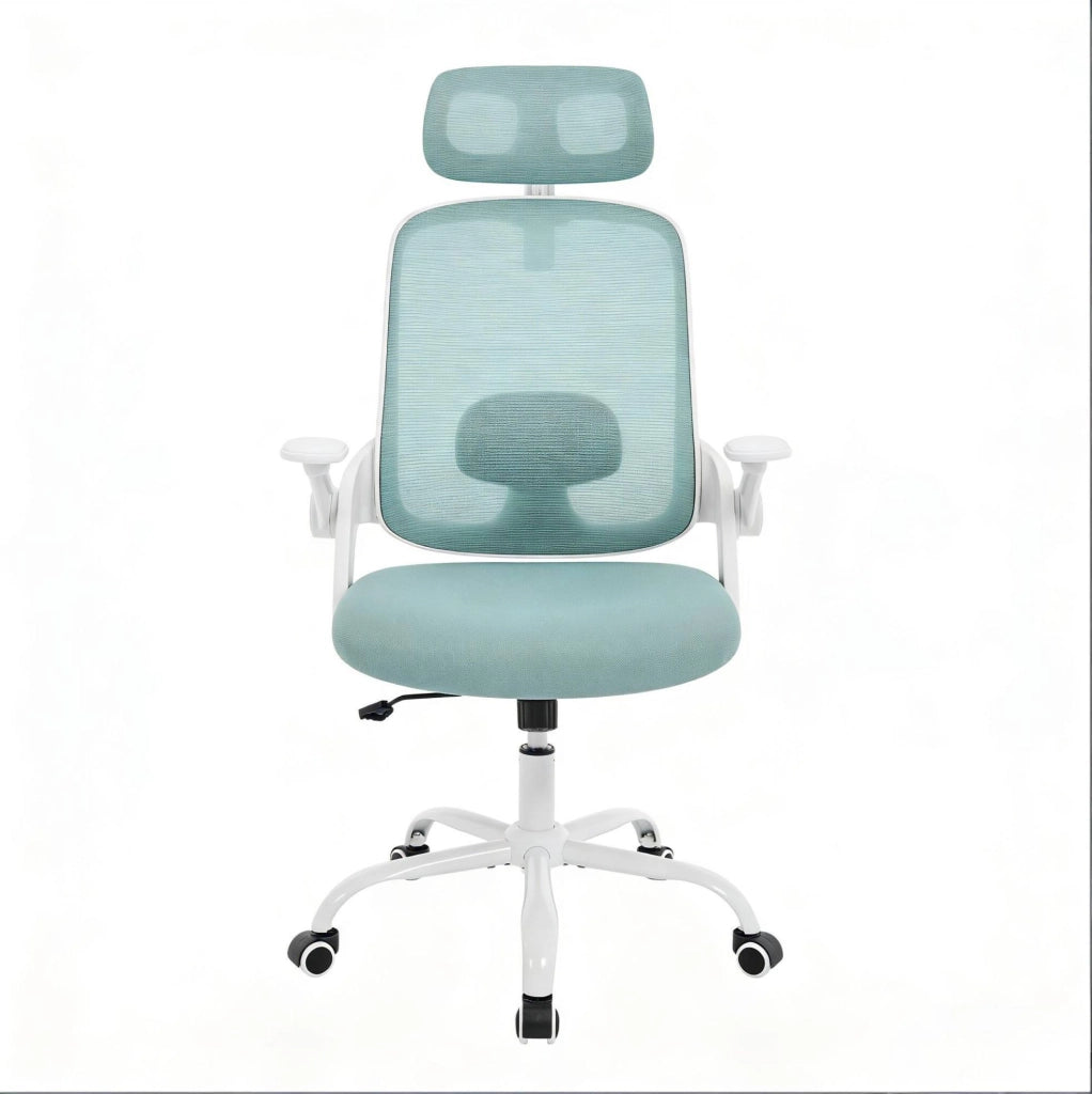 Sedia da ufficio ergonomica blu con schienale alto, altezza seduta regolabile 45,5-53,5 cm
