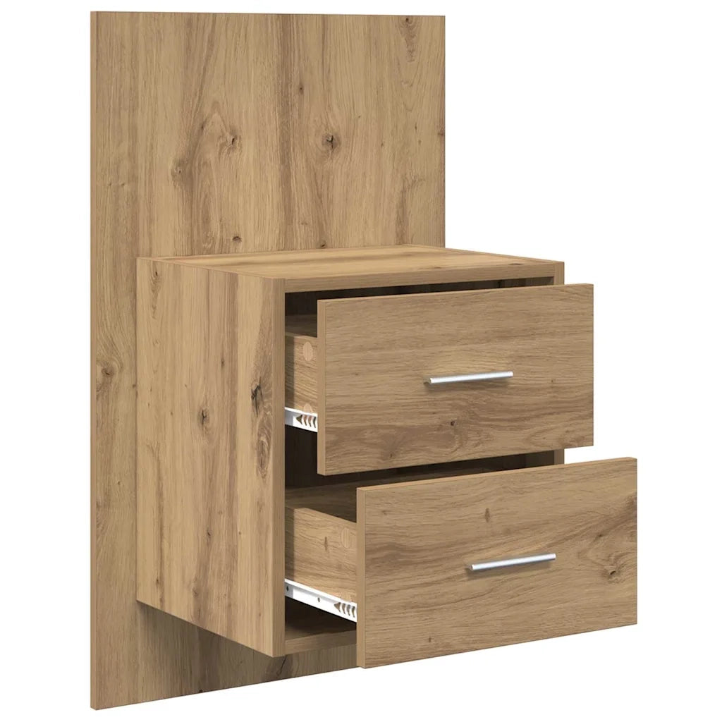 Set di 2 Mobiletto da Comodino | Armadio da Notte | Mobiletto da notte a parete Rovere artigianale