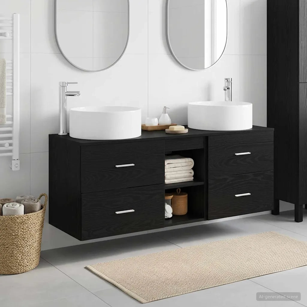 Set di mobili per il bagno 3 pz Nero 49,5 x 44,5 x 65,5 cm 3405948