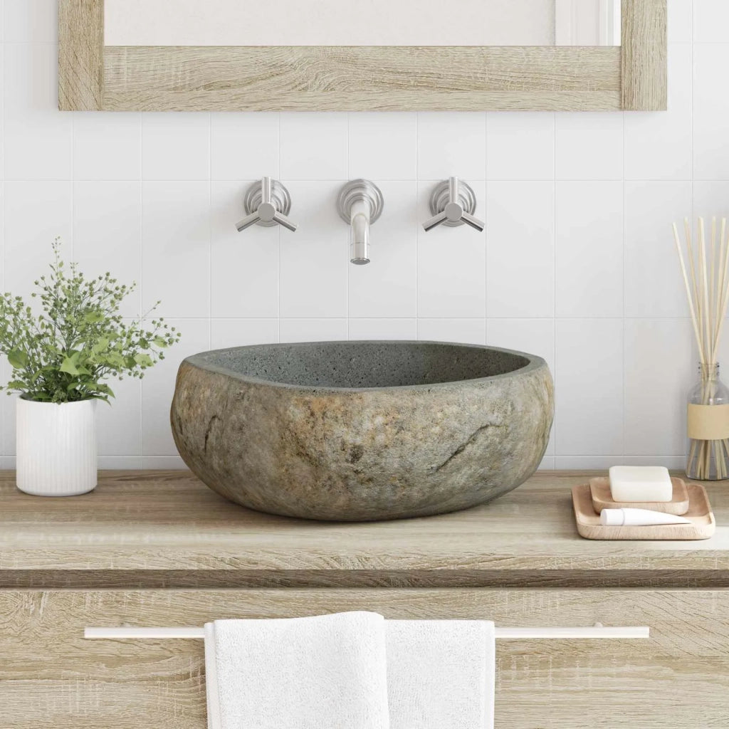 Basin in pietra fluviale Grigio chiaro 45 x 35 x 15 cm CFW3818963