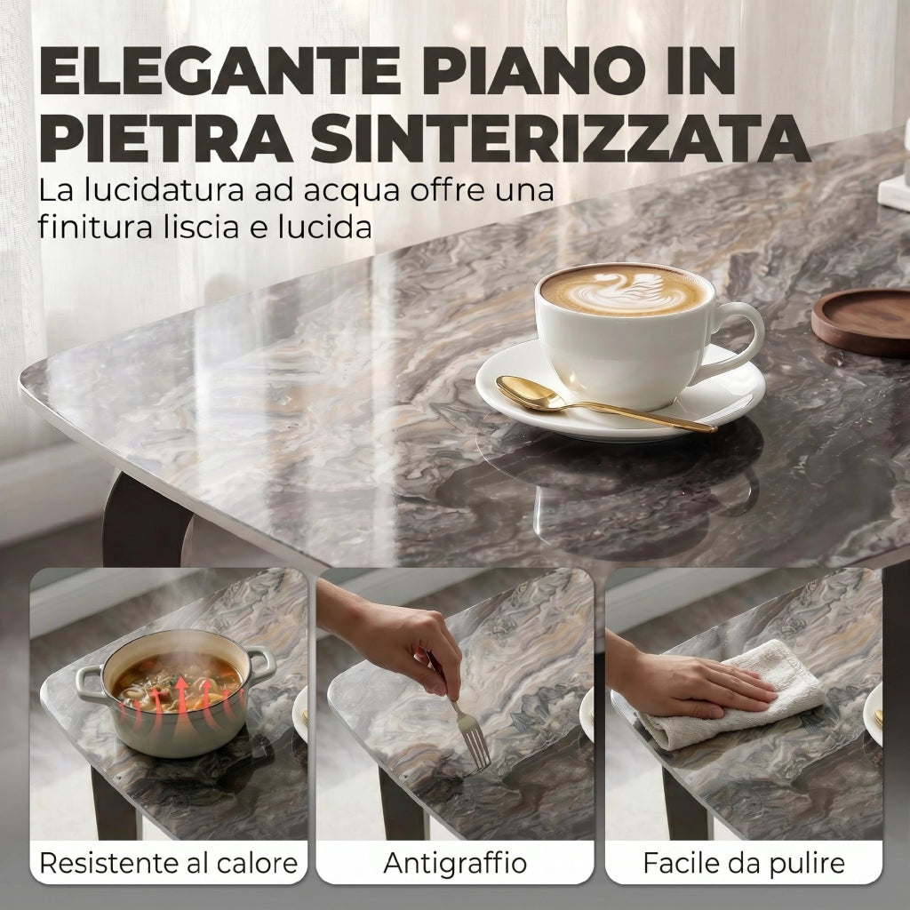 Tavolo 4 Persone. 130x70 cm. Moderno con Piano in Pietra Sinterizzata. Marrone