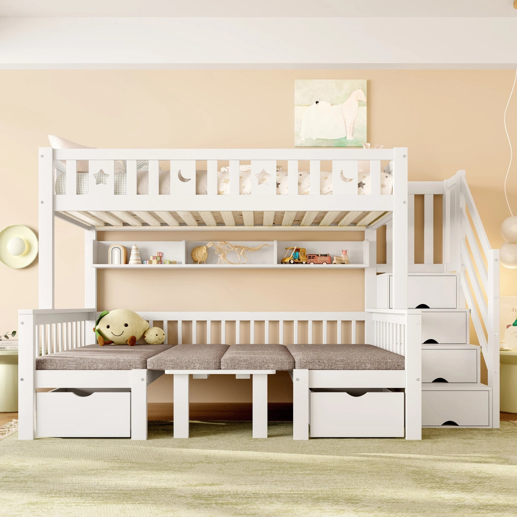 Letto a castello bianco in pino con funzione letto e scrivania 90x200 cm
