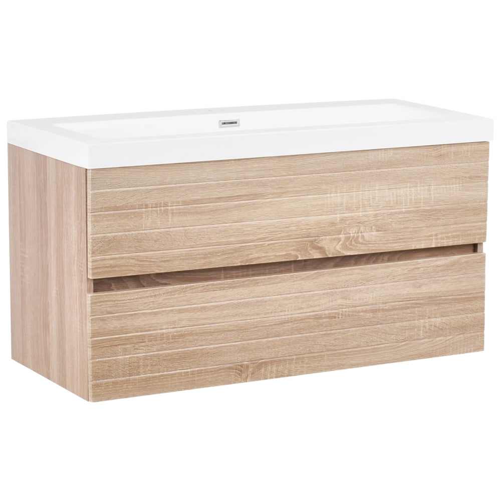 Pensile Vanity con doppio lavabo Unità mobile bagno Legno MDF 2 cassetti 100 x 46 cm Marrone chiaro