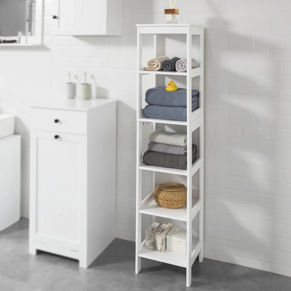Mobiletto da Bagno salvaspazio Scaffale Scala con 5 Ripiani Lunghezza 30x30x139 cm, Bianco BZR14-W