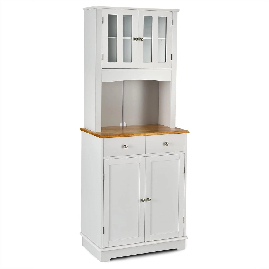 Credenza Alta da Cucina 170 cm con Ante e 2 Cassetti, Mobile Portaoggetti con Dispositivo Antiribaltamento e Ripiani Regolabili, Armadio a Buffet per Sala da Pranzo, Soggiorno (Bianco)