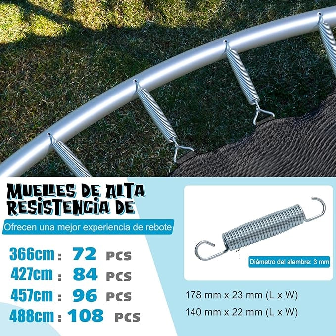 Tappeto Elastico per Bambini ed Adulti Ø 366 cm Certificato GS, Trampolino Bambini da Esterno e Interno con Rete, 72 Molle, Canestro, Scala a 3 Gradini, Pompa e Palla, Portata 180kg