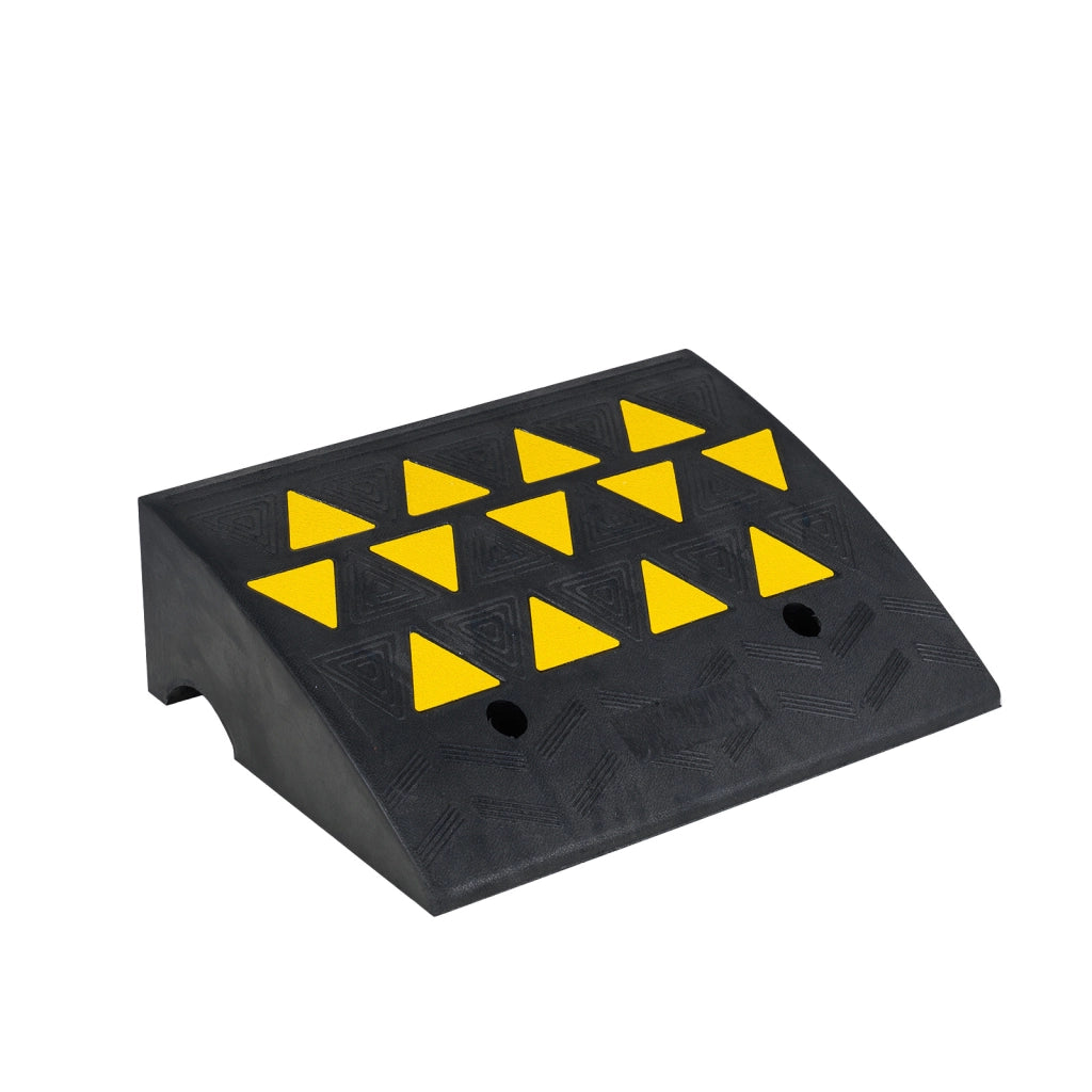Set di 2 rampe per soglia con strisce riflettenti triangolari gialle e fori di drenaggio, Rampa per marciapiede in gomma antiscivolo altezza 16 cm