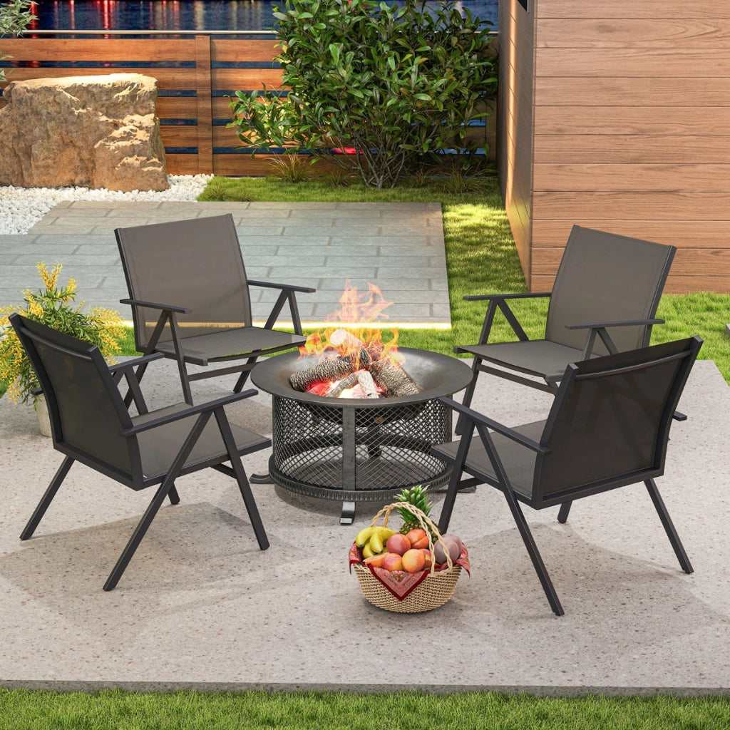 Poltrone da esterno con tessuto a rete traspirante e struttura in metallo con capacit¨¤, Set di 2 sedie da patio per veranda Grigio-Poltrone e sdraio