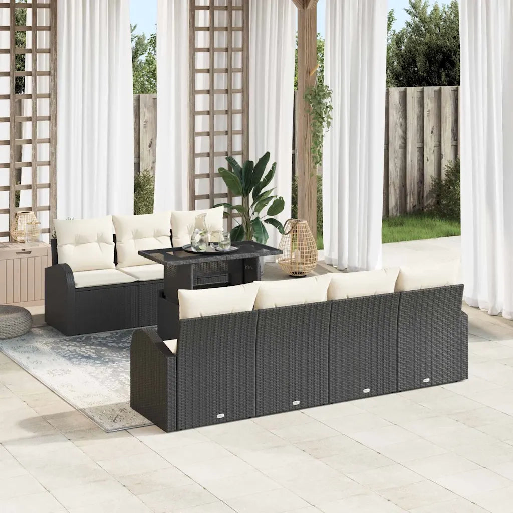 Set Divano da Giardino 8 pcs Nero Rattan in Polipropilene