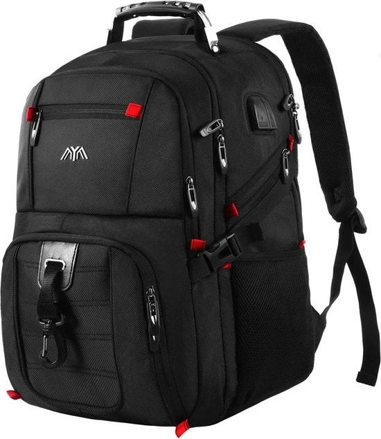 Zaino per uomini, zaino scolastico per ragazzi, adolescenti, zaino, lavoro, impermeabile, professionale, zaino diurno, grande con USB, Nero, Zaino