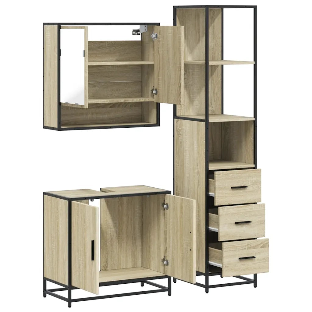 Set Mobili da Bagno | Armadio da bagno 3 pz Rovere Sonoma in Legno Multistrato