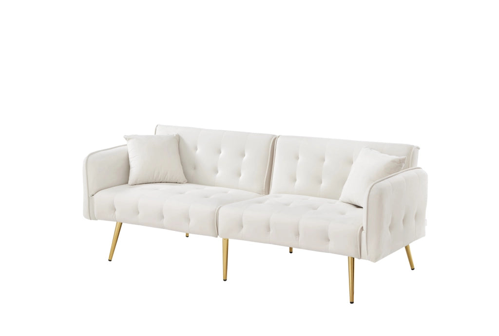 Divano letto 2 posti 215x81,5 cm bianco antico in velluto - regolabile