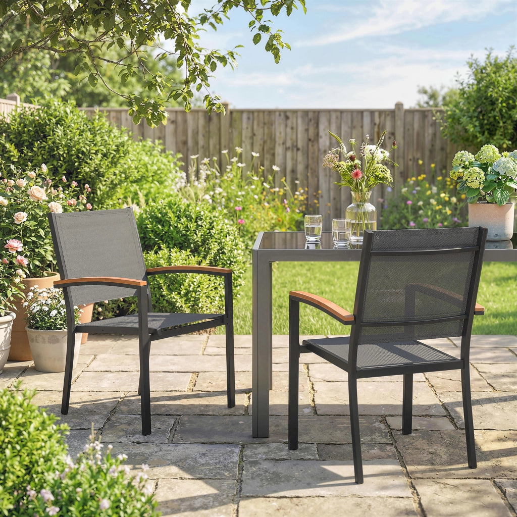 Sede da giardino impilabile ¨C zephmum ¨C grigio, metallo e tessuto, 56x62x89 cm