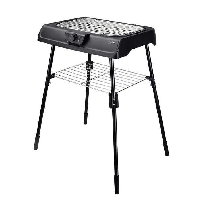 SOGO Barbecue Elettrico 2 in 1 – 2000W – Tavolo e Supporto, Griglia Antiaderente, Termostato Regolabile, Vassoio Raccogli Grasso, Facile da Pulire