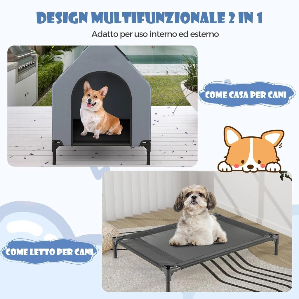 Casetta per Cani, Letto Rialzato per Cani con Copertura Rimovibile ed Impermeabile e Finestre Ventilate, Cuccia Cane Esterno ed Interno Taglia Piccola/Media/Grande (64 x 91 x 86 cm)