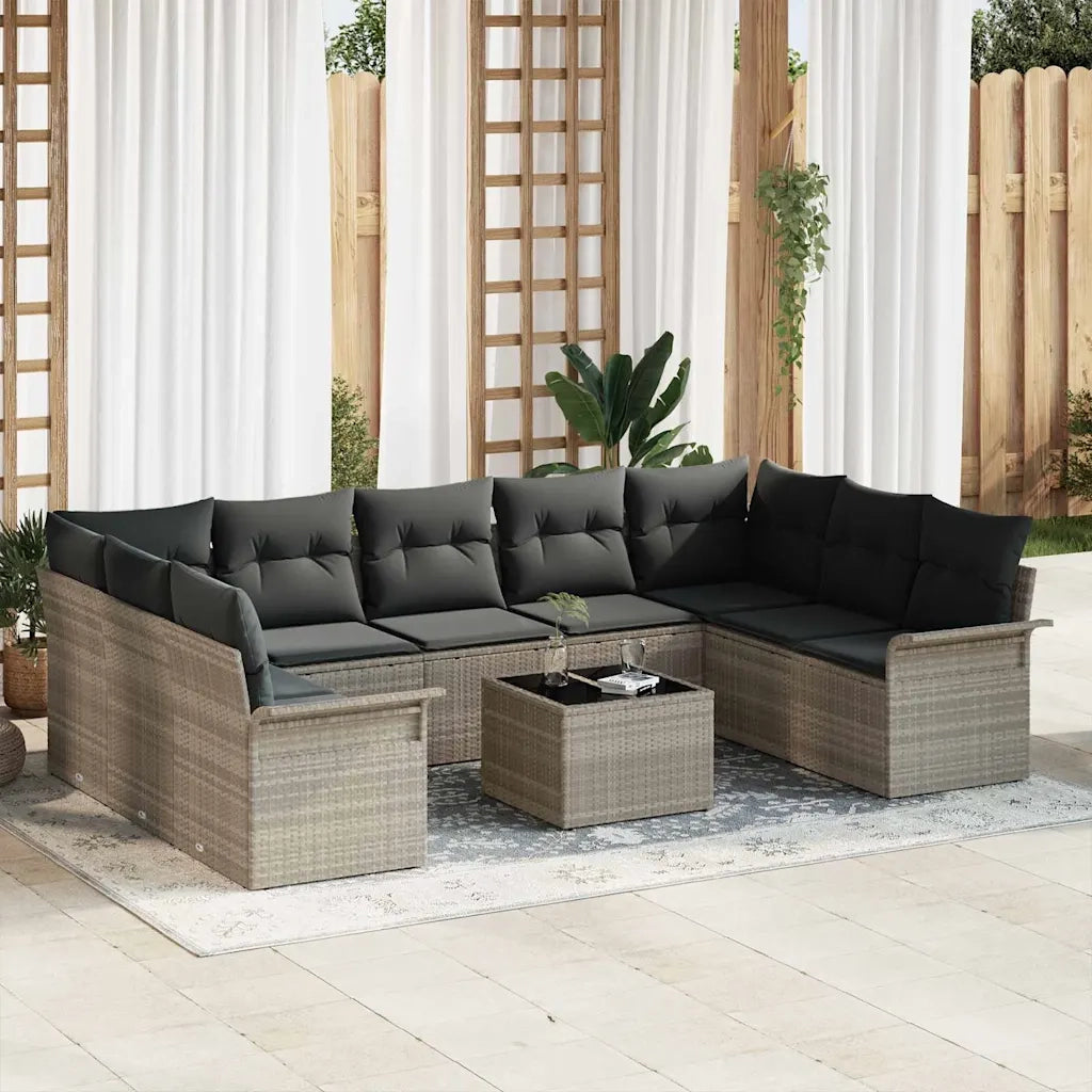 Set Divano da Giardino 10 pcs Grigio chiaro polyrattan