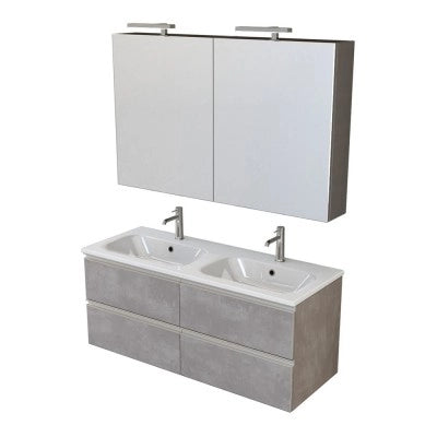 Mobile bagno con lavabo doppio 120 cm grigio cemento e specchio Master