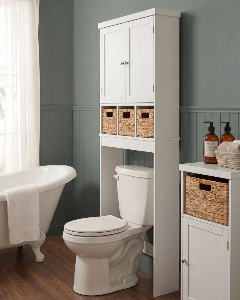 Mobile da bagno a colonna in MDF con ripiani, bianco stile tradizionale