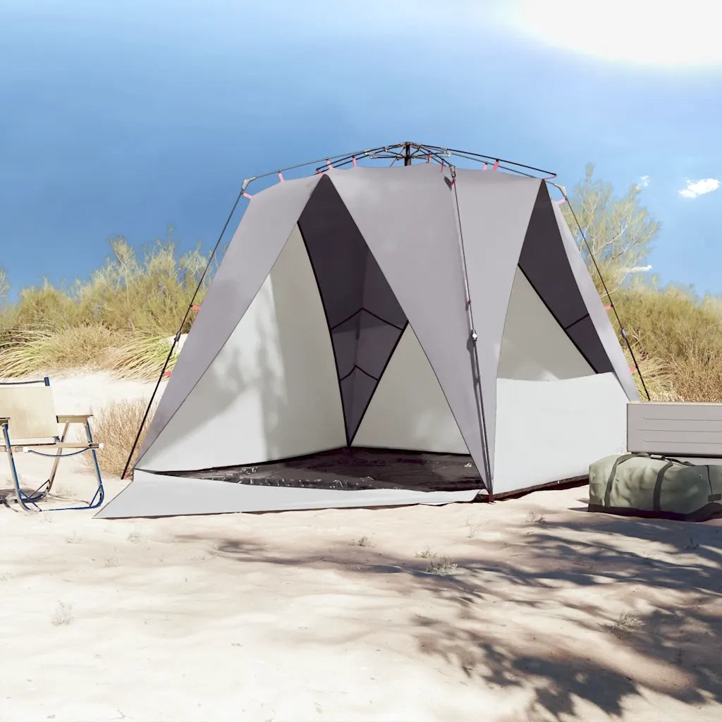 Tenda da Spiaggia 4 Persone-Tenda da campeggio Grigio Rilascio Rapido Impermeabile