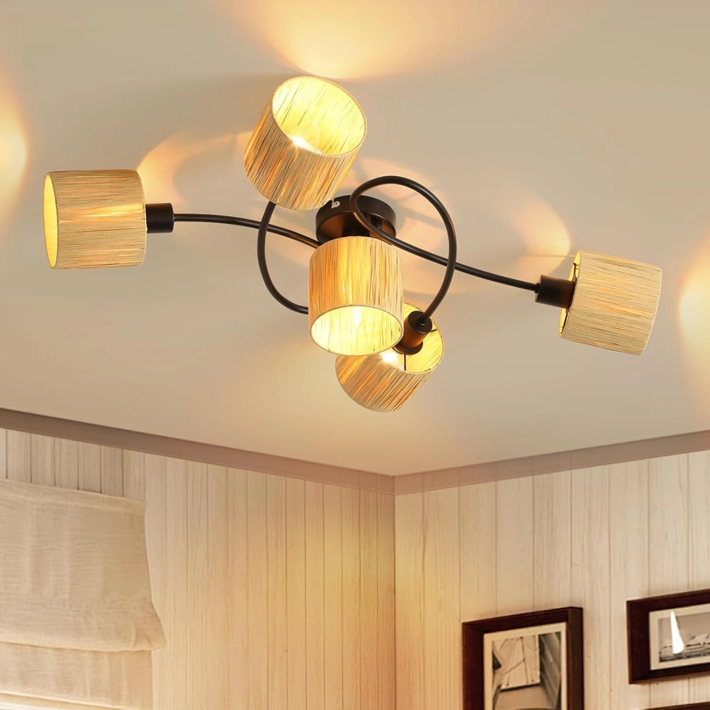 ZMH Faretto da soffitto a 5 luci E14 Nero Naturale Lampada da soffitto Carta Soggiorno