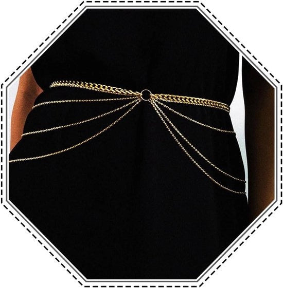 Catena del Corpo Gelaidata con Cerchio d'Oro - Cintura di Catenella Adattabile - Stile Boho - Pizzo Sexy - Per Donne e Ragazze