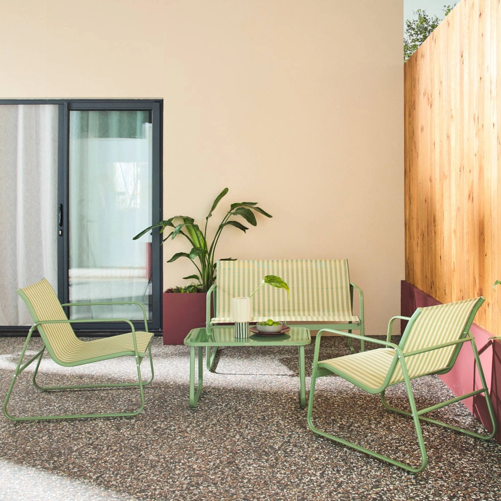 Salotto da giardino in metallo, 4 posti, verde
