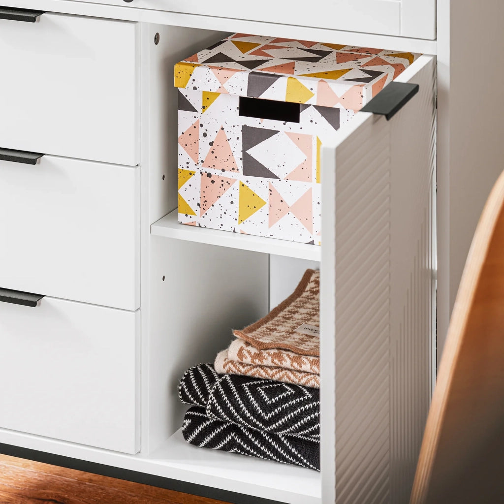 SoBuy Credenza con 3 cassetti e 2 ante, Credenza decorativa, Consolle laterale stretta Bianco 86x40x108cm FSB94-W