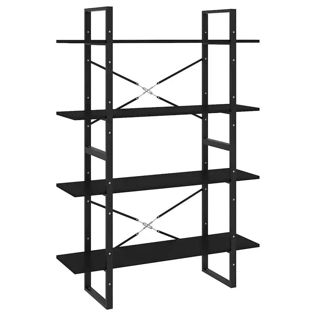 Libreria a 4 Ripiani-Scaffale per Libri-Mobile di Stoccaggio Nera 100x30x140 cm in Legno Multistrato