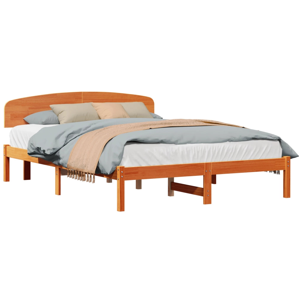 Struttura Letto con Testiera Marrone Cerato 160x200 cm Legno Massello di Pino