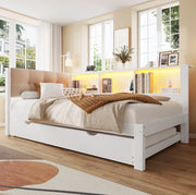 Letto 90x200 cm con letto estraibile; LED e USB in legno bianco