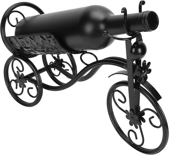 Supporto per bottiglie da bicicletta - Stand per bottiglie decorativo - Presentazione del vino - Lavorazione artigianale in acciaio - 26,5 x 11 x 11 cm - Nero