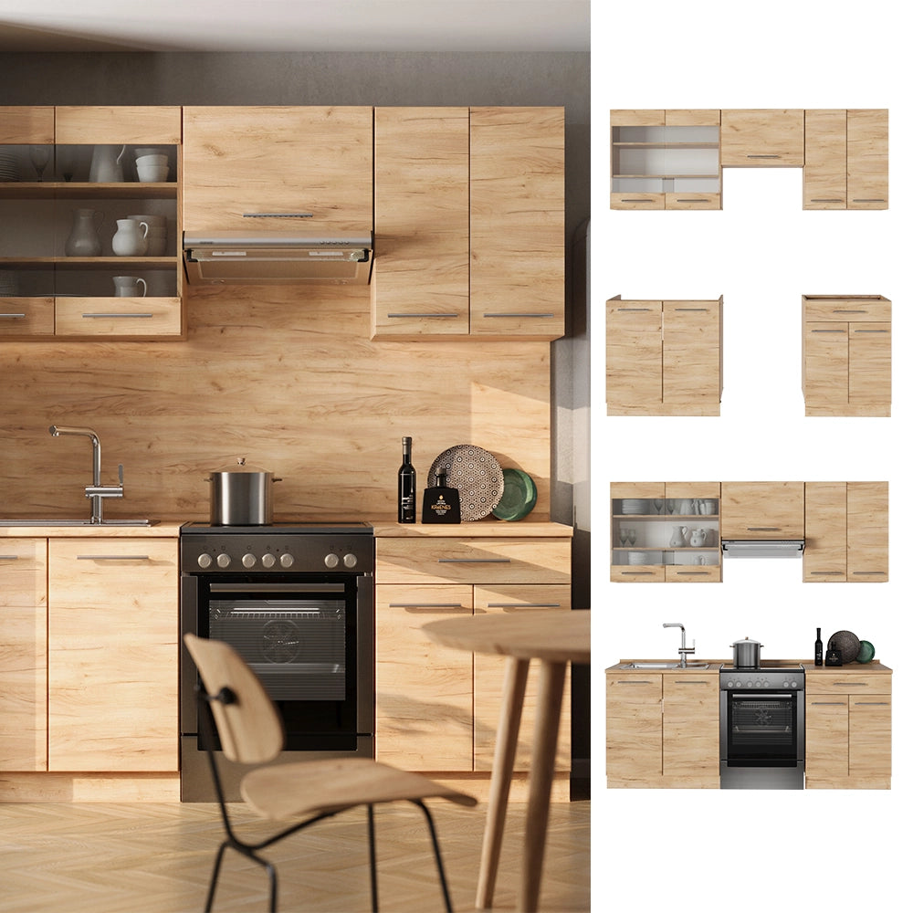 Cucina componibile Fame-Line Rovere dorato/Rovere dorato 200 cm senza piano di lavoro Vicco