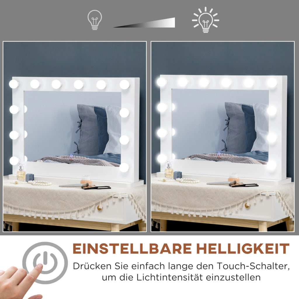 Specchio da trucco illuminato 80 x 60 cm con 12 luci LED