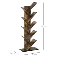 Libreria ad Albero in Legno, Scaffale Salvaspazio a Colonna con 10 Ripiani in Stile Industriale, 50x28x142cm