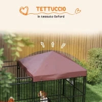 Recinto per Cani da Esterno in Metallo con Tetto, 282x141x160.5cm, Marrone