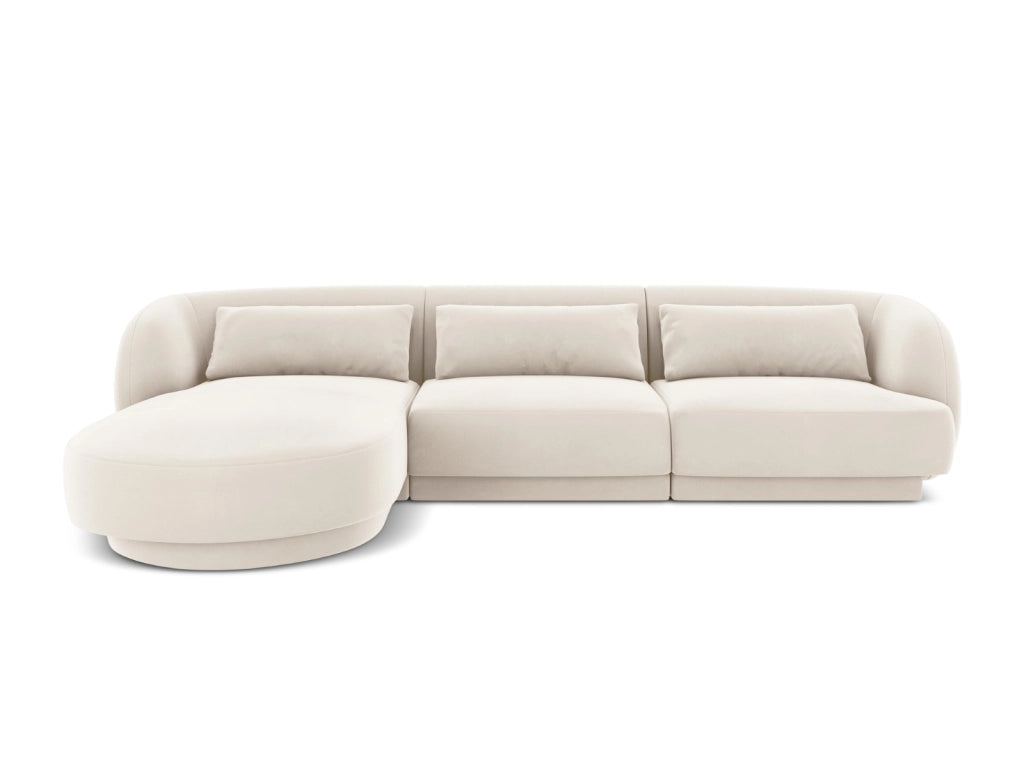 Cosmopolitan Design - Divano angolare sinistro "Tulum" 4 posti in velluto beige chiaro 