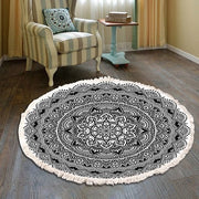 Tappeto 60 cm - Disegno Mandala - Lavabile - Manuale - Stile Bohemiano - Punti di Spillo - Poliestere/Lana - Panno da Pavimento