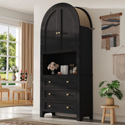 Credenza ad arco con 3 cassetti e ante con ripiani in MDF nero per cucina e soggiorno 70 × 35 × 180 cm