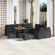 Set Divano da Giardino da 13 Pezzi con Cuscini Nero Polyrattan Acacia